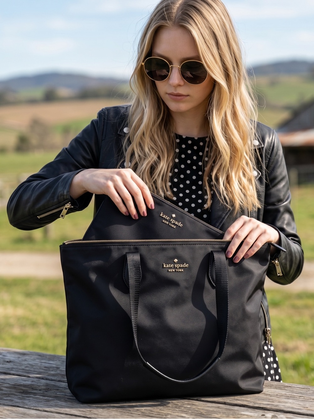Kate Spade New York Mel Packable Tote Black Nylon Travel Bag & Pouch NWT